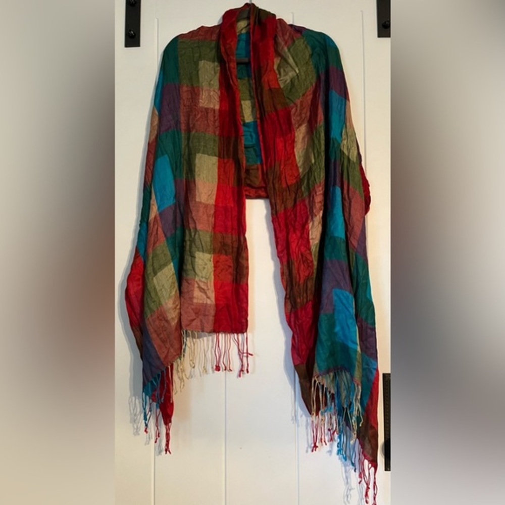 Water Pashmina Multicolored Check Pattern Scarf Shawl